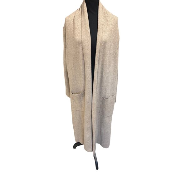 Long Beige Soft Open Front Cardigan Pockets XL Maxsport Womens Knitwear Office - Picture 4 of 12